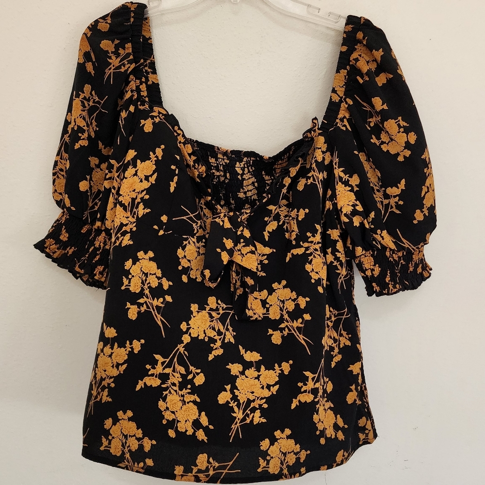 Black and yellow square neck top